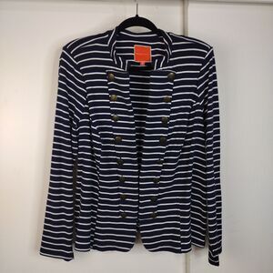 Modcloth Striped Anchor Button-Up Sweater Blazer Womens Plus Size 1X Blue White